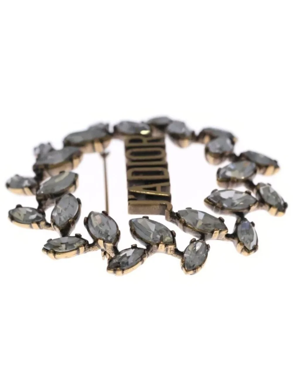Dior J'Adior Rhinestone Brooch Logo Gold Plated Silver